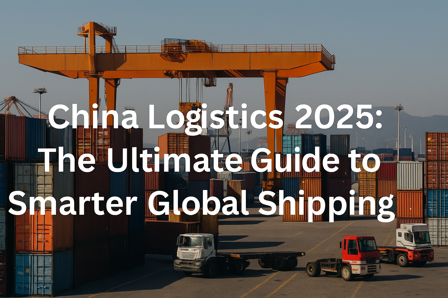 China logistics services in 2025 with cargo containers, trucks, and cranes.