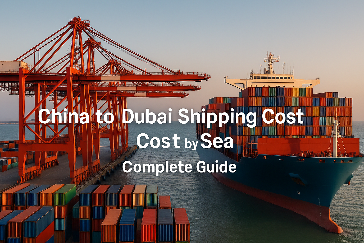 Cargo ship with containers at port showing China to Dubai sea freight cost