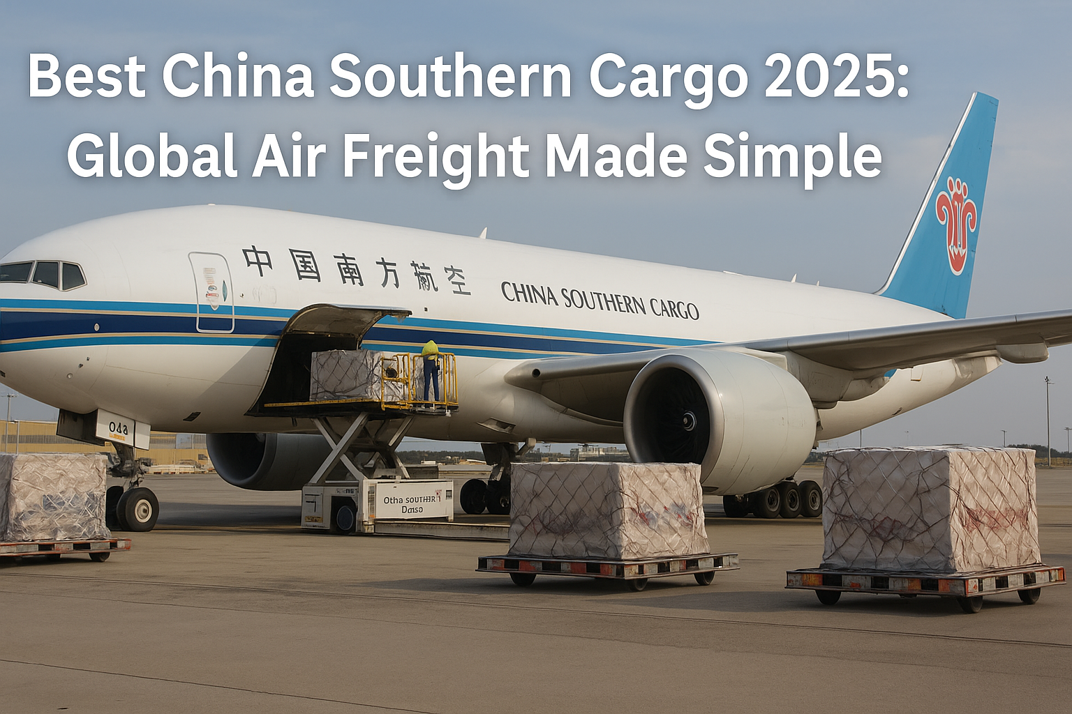 Realistic photo of a China Southern Cargo aircraft loading containers at a Chinese airport in 2025.