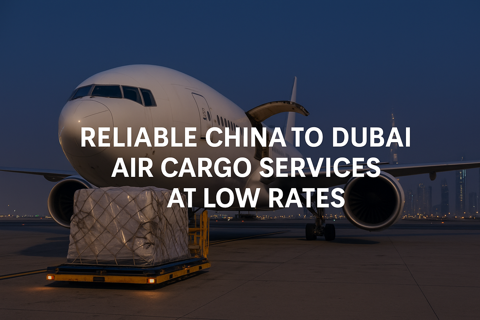 China to Dubai air cargo services with airplane loading in Dubai at night