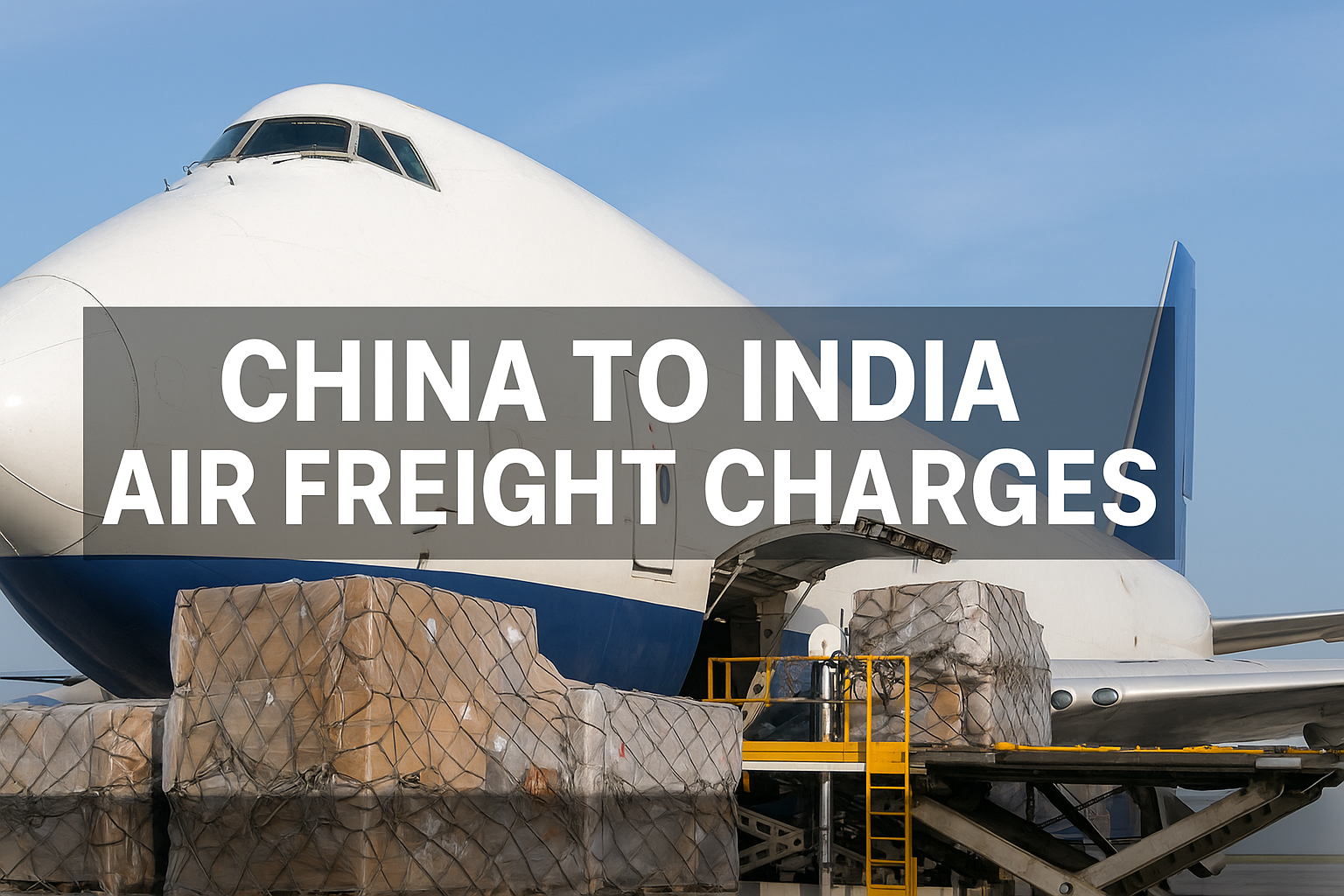 Cargo airplane loading goods with bold text China to India Air Freight Charges