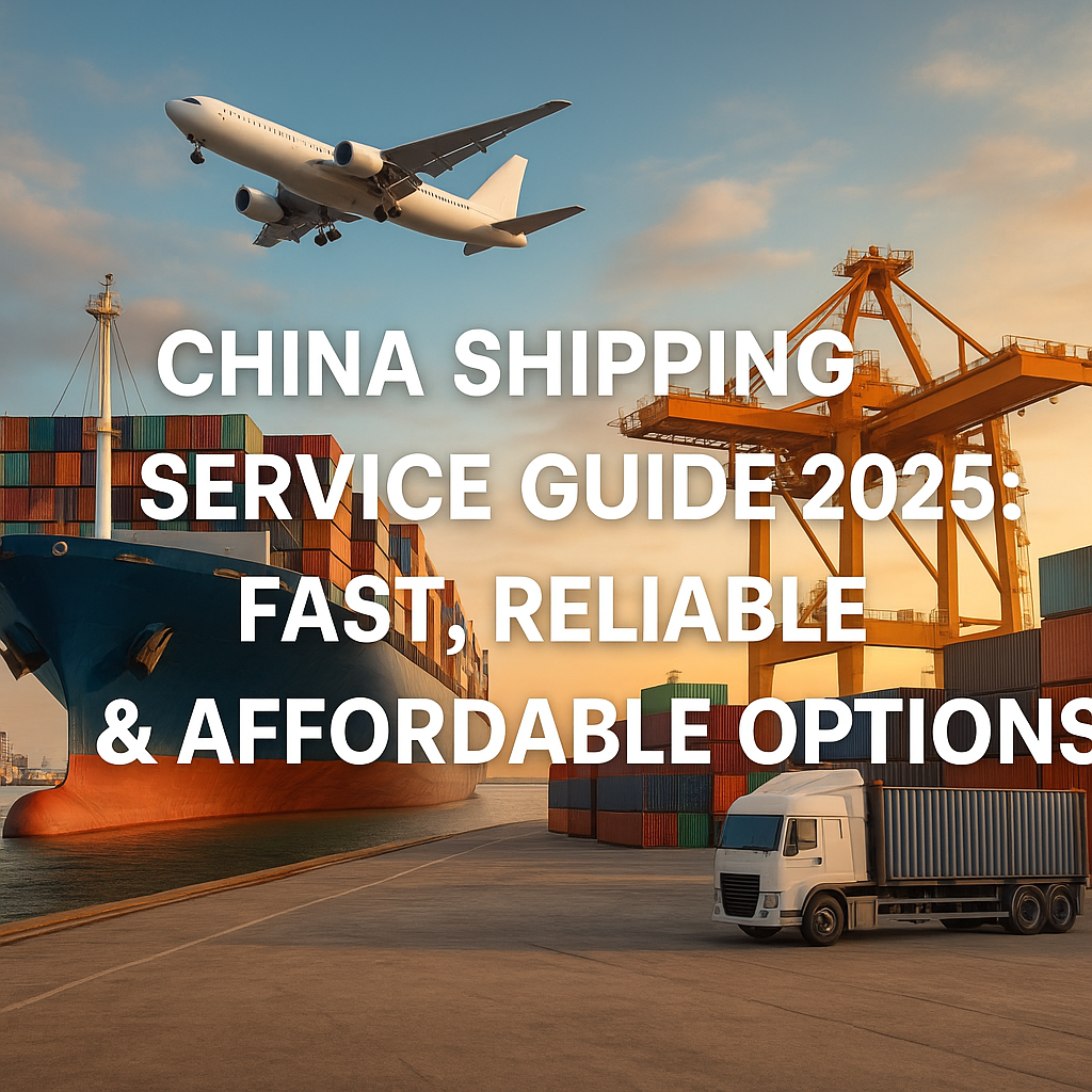 Realistic photo of cargo ships, airplanes, and containers showcasing China’s global shipping services in 2025.