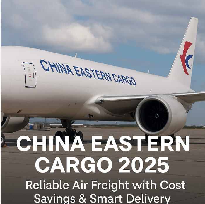 China Eastern Cargo aircraft parked on the runway with bold blue lettering, symbolizing reliable air freight services in 2025.