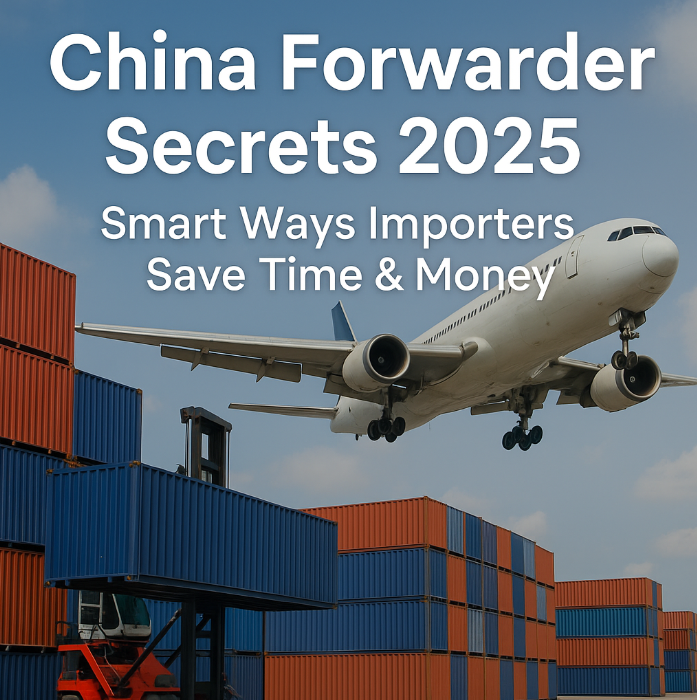 Cargo containers stacked at a busy port with a white cargo aircraft flying overhead, symbolizing efficient logistics solutions from a China forwarder in 2025.