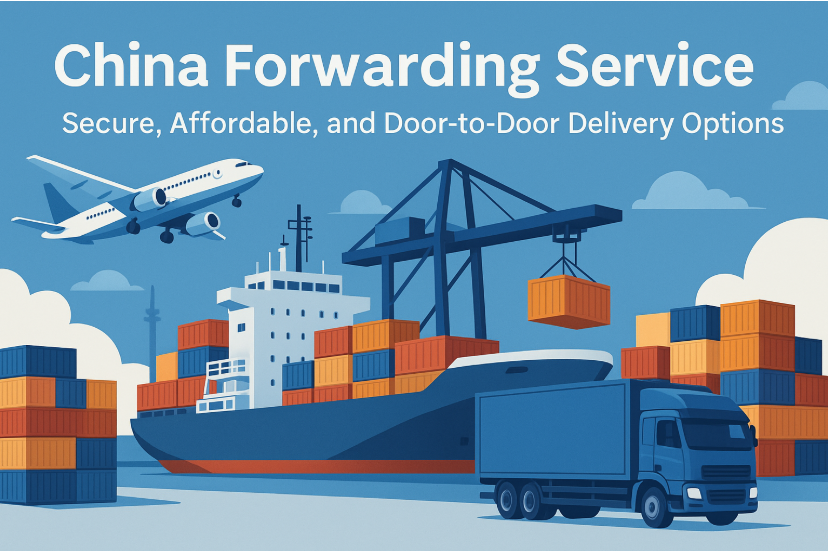 China forwarding service hub with cargo ship, airplane, and freight truck showing multimodal delivery options