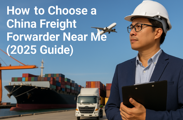 China freight forwarder near me with local support, cargo ship, trucks, and airplane