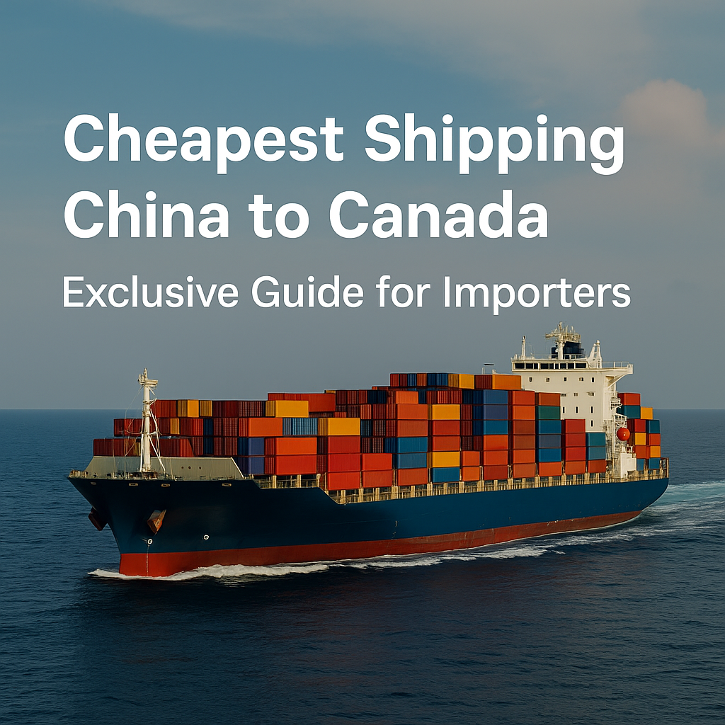 Realistic photo of a container ship at sea, symbolizing cheapest shipping China to Canada.
