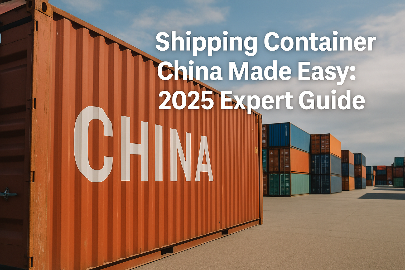 Cargo ship fully loaded with colorful shipping containers leaving a busy Chinese port with cranes in the background, representing global trade.