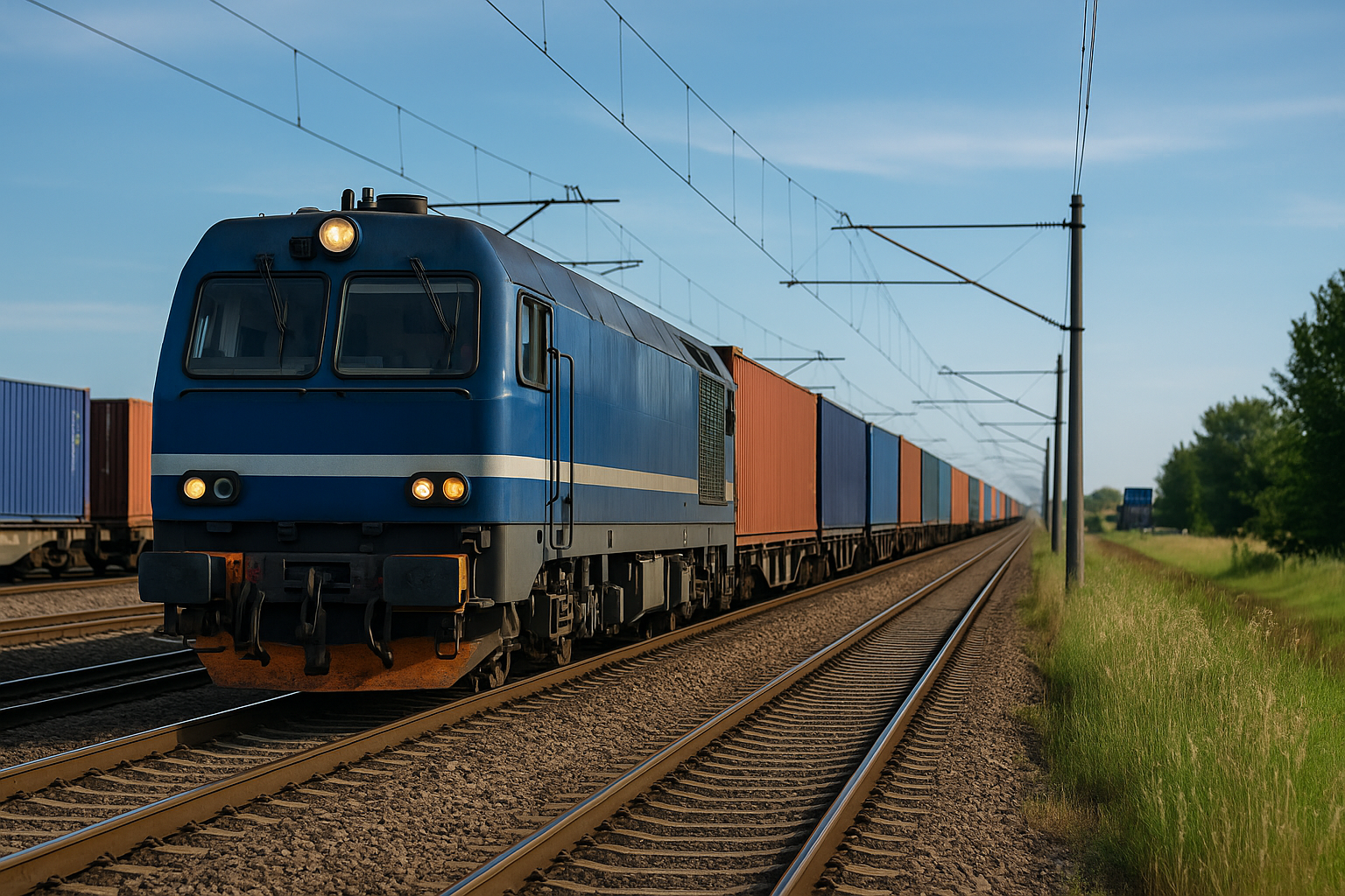 China-Europe freight train loaded with containers ready for international shipping
