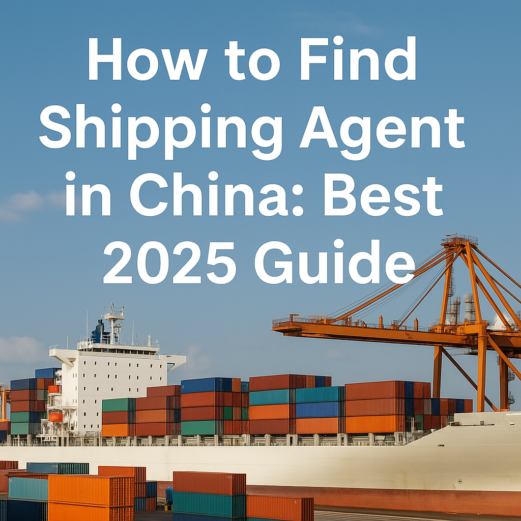 Realistic hero image of a shipping port in China with cargo ship, containers, and cranes under clear sky.