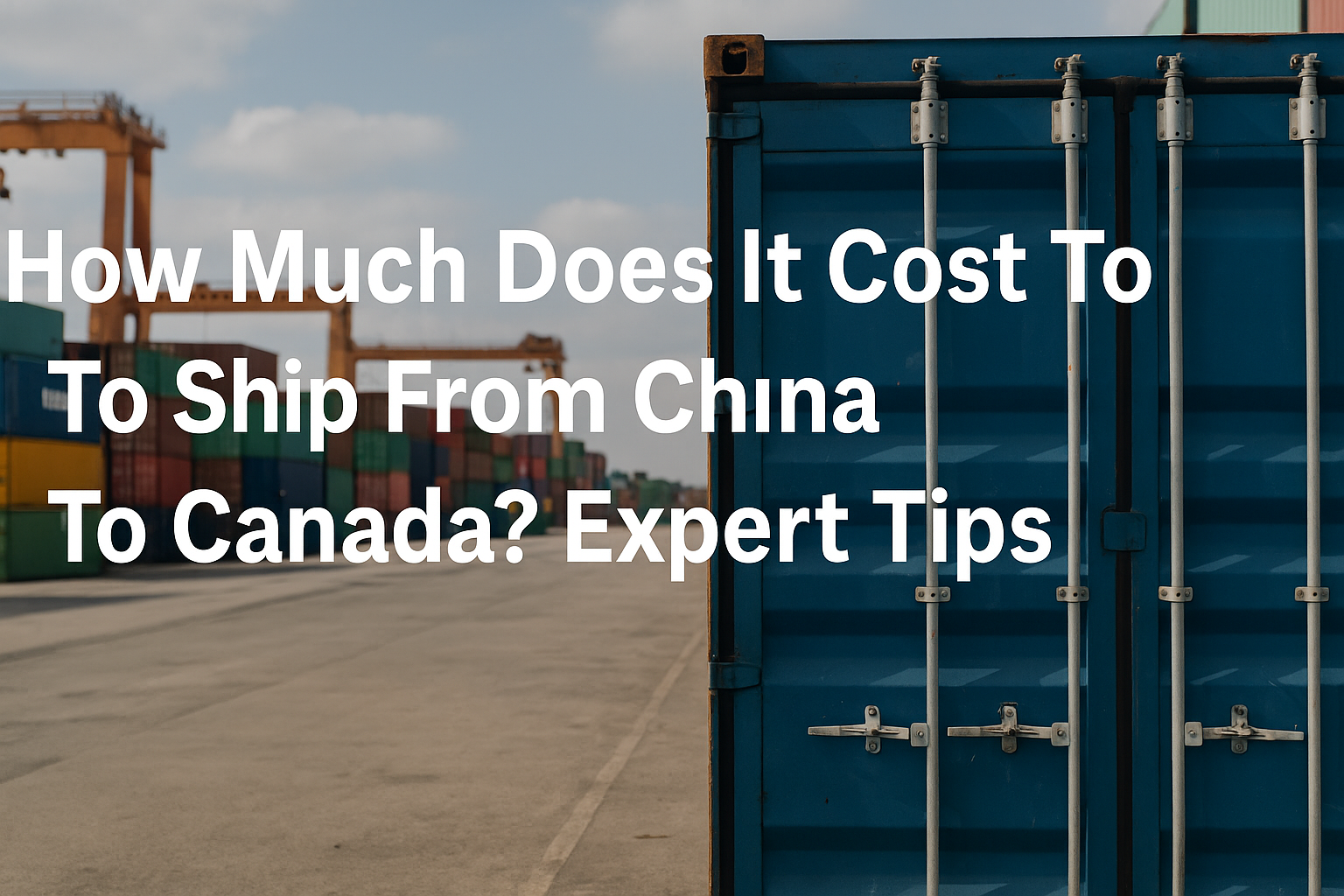 Containers being shipped from China to Canada with cranes loading cargo at a busy port.