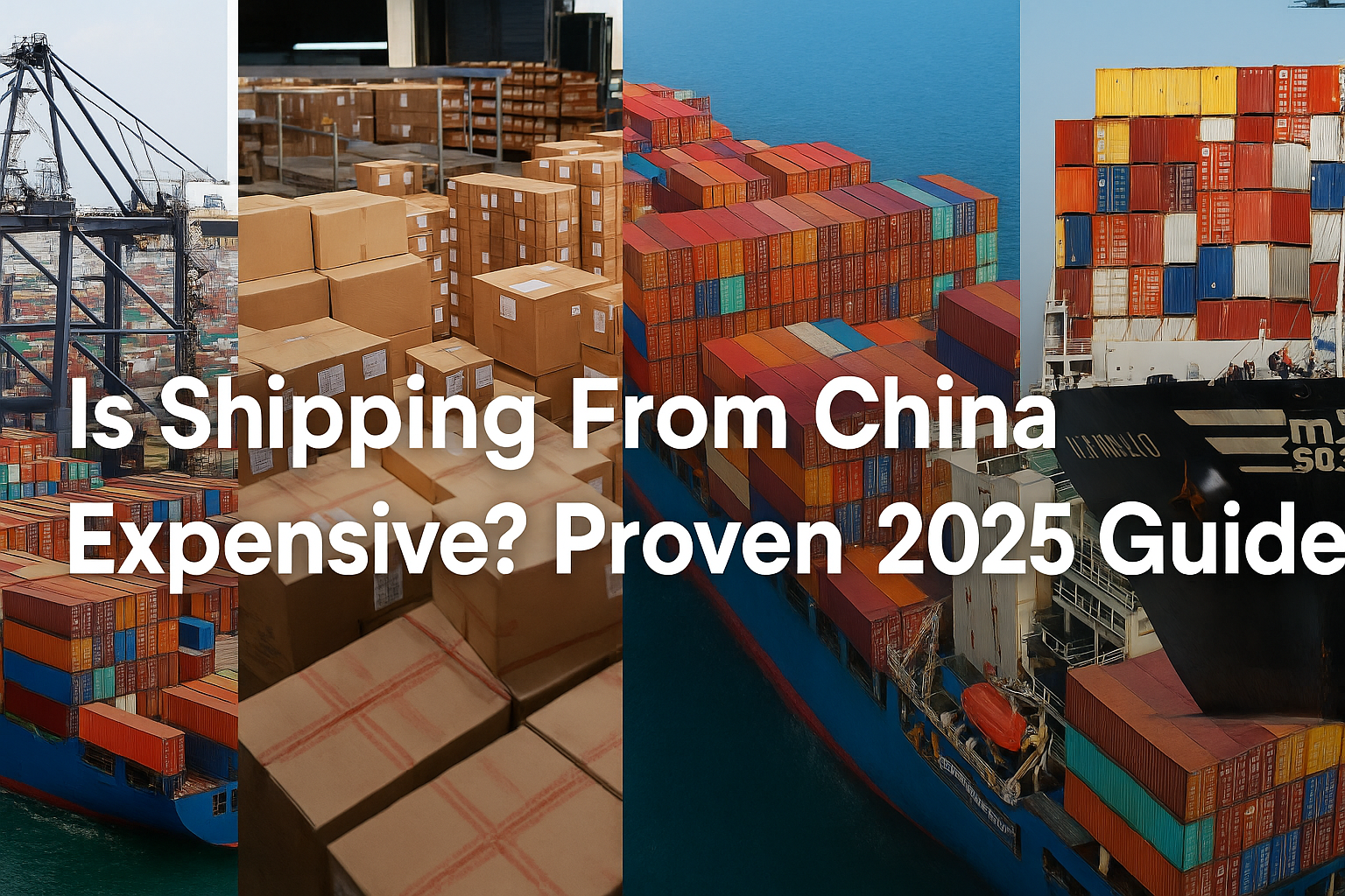 Container shipping process from China to overseas ports, with cranes, warehouses, and vessels.