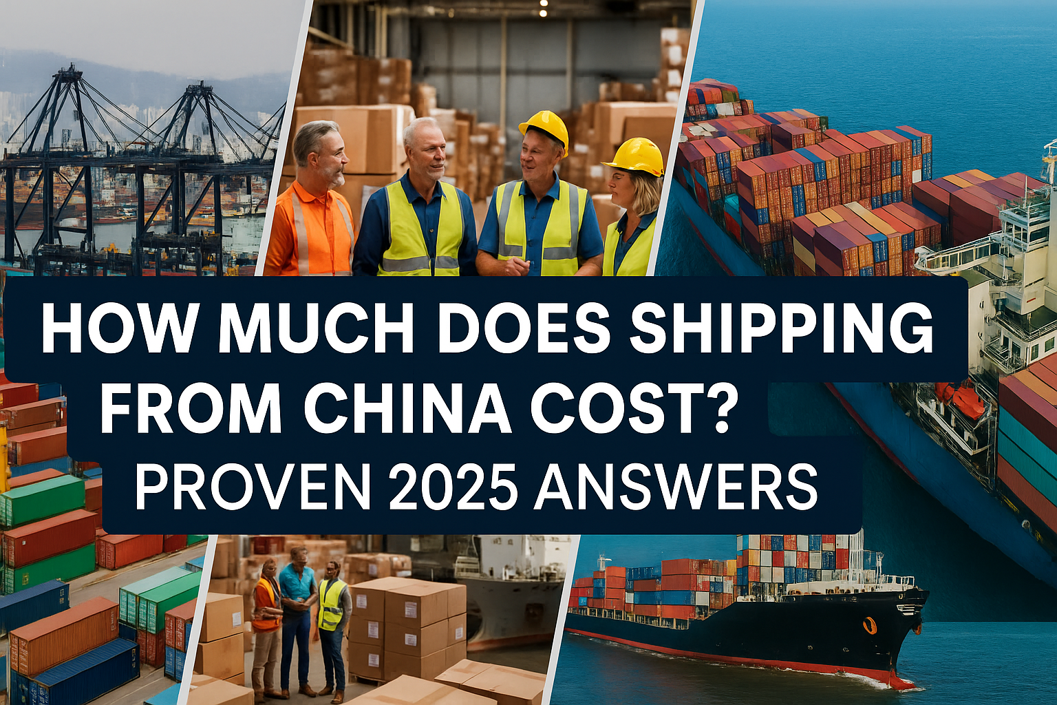 Container ships, port cranes, and warehouse workers representing global freight logistics.