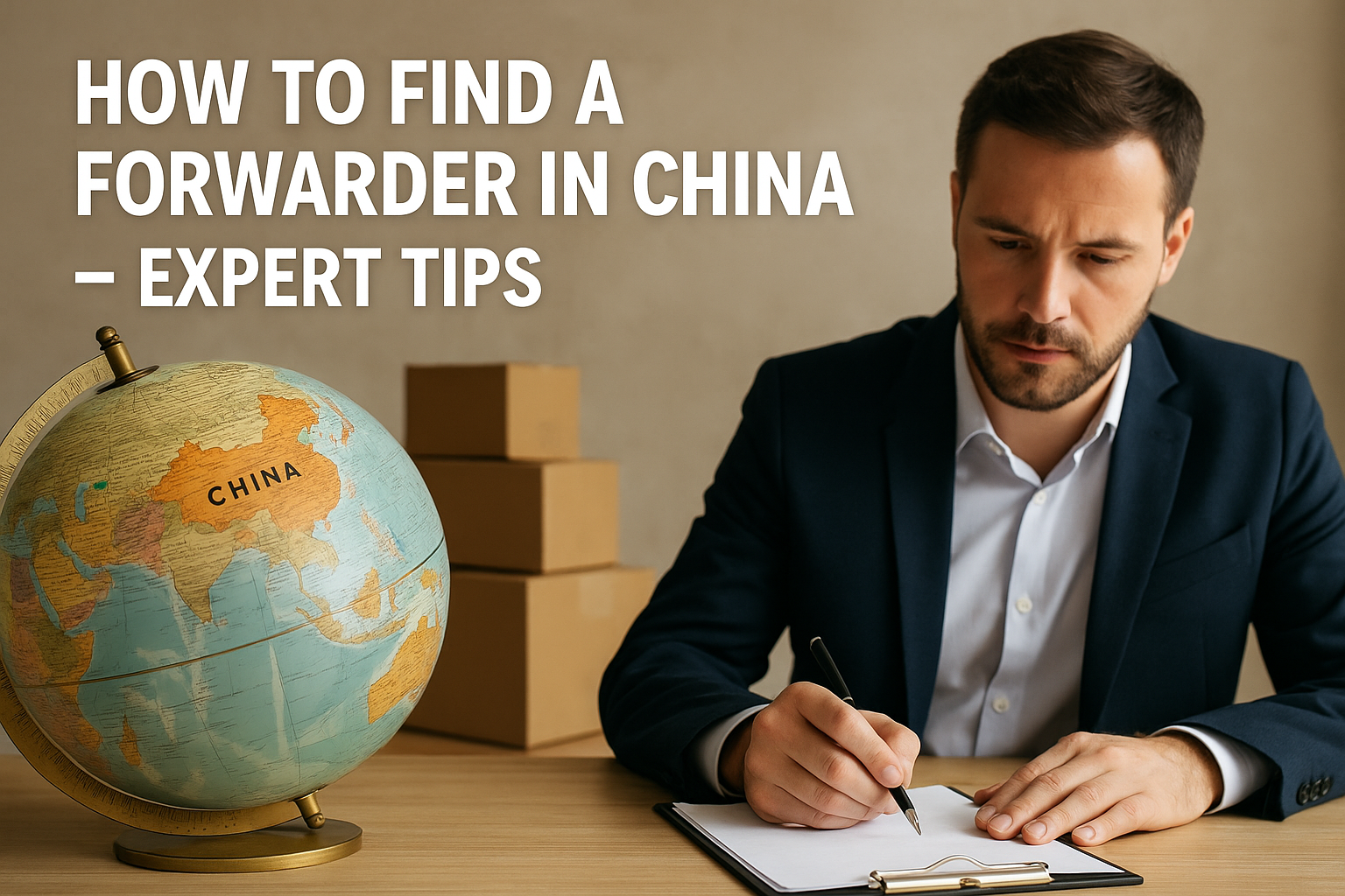 Cargo containers and logistics operations in China with forwarder services highlighted for global trade.