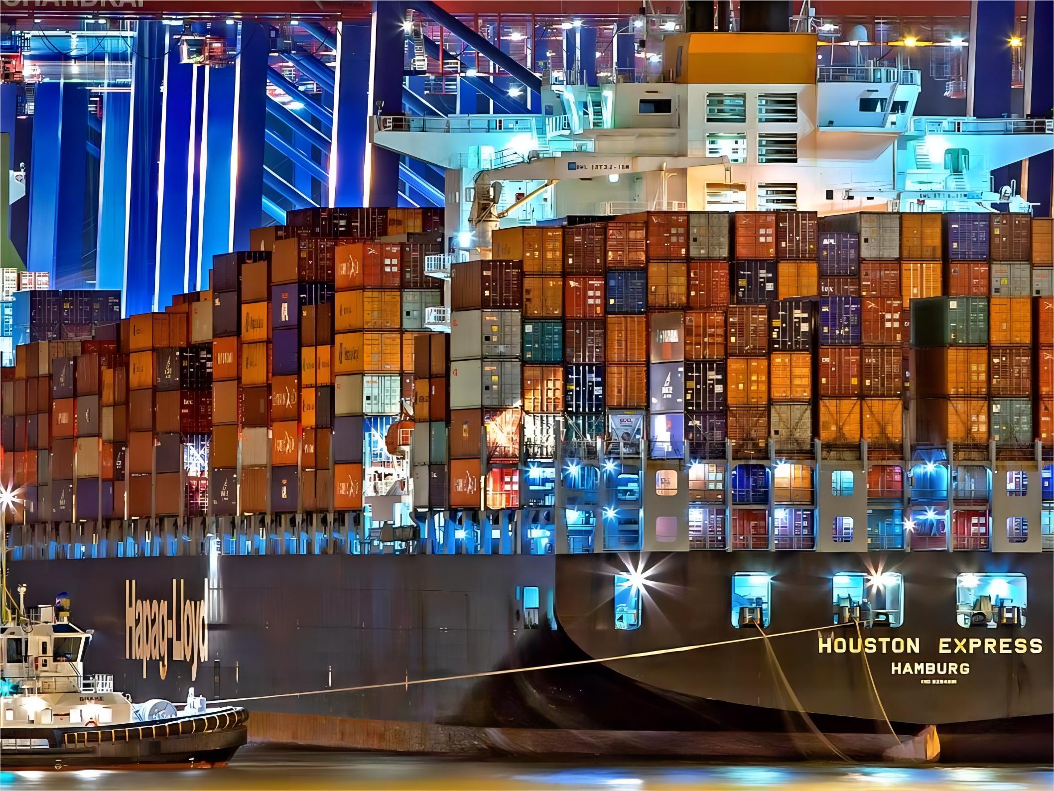 Cargo ship approaching a port in California