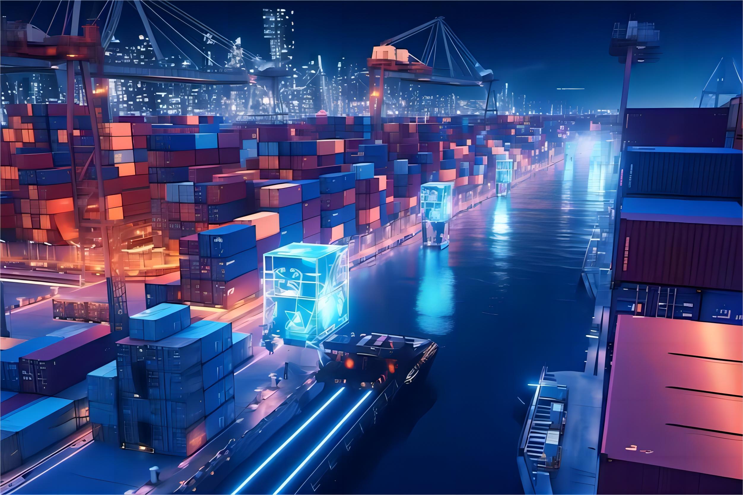 Shipping containers at a busy port in Shenzhen, ready for international transit