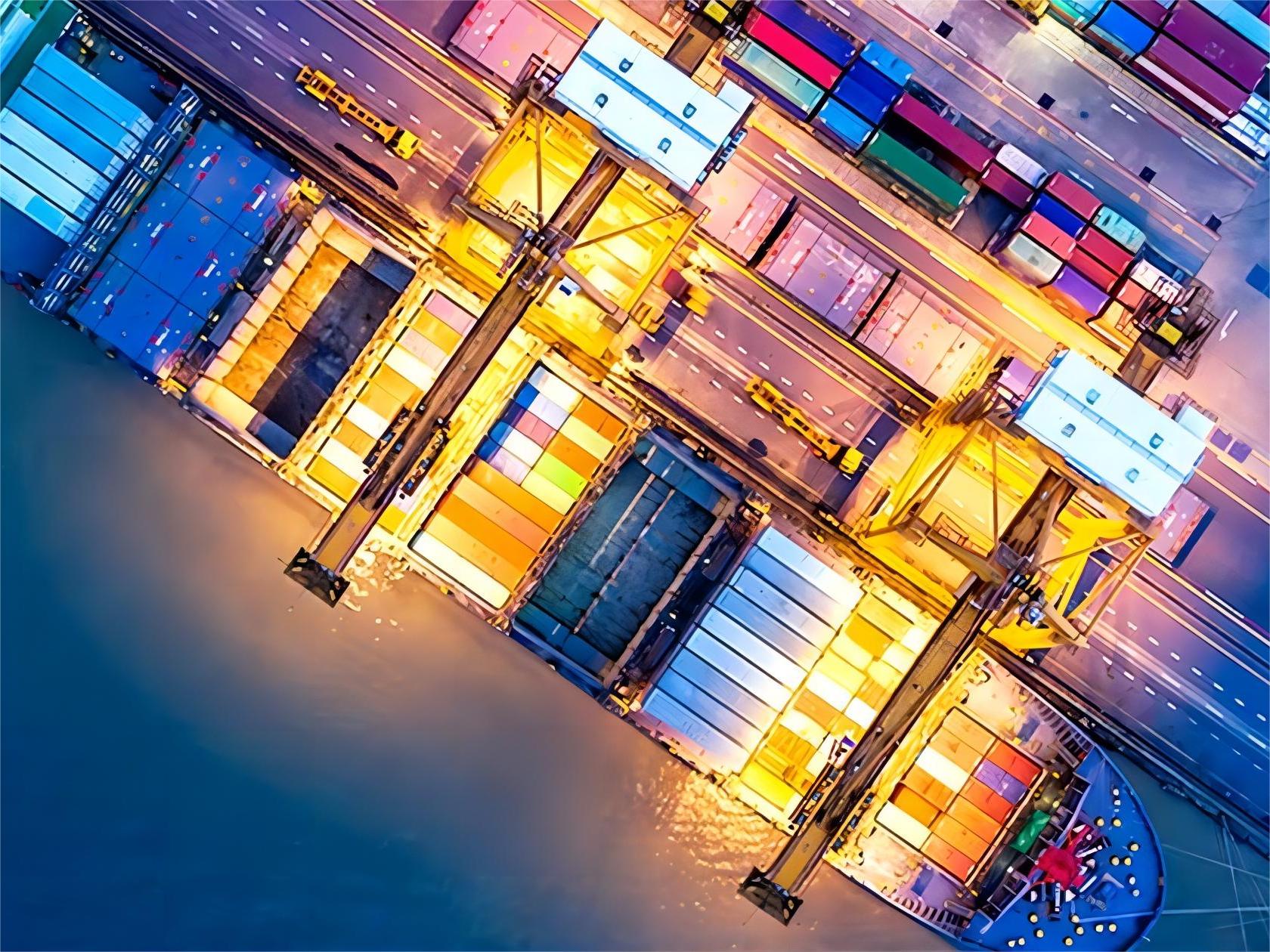 Shipping containers stacked at a port in China, ready for export