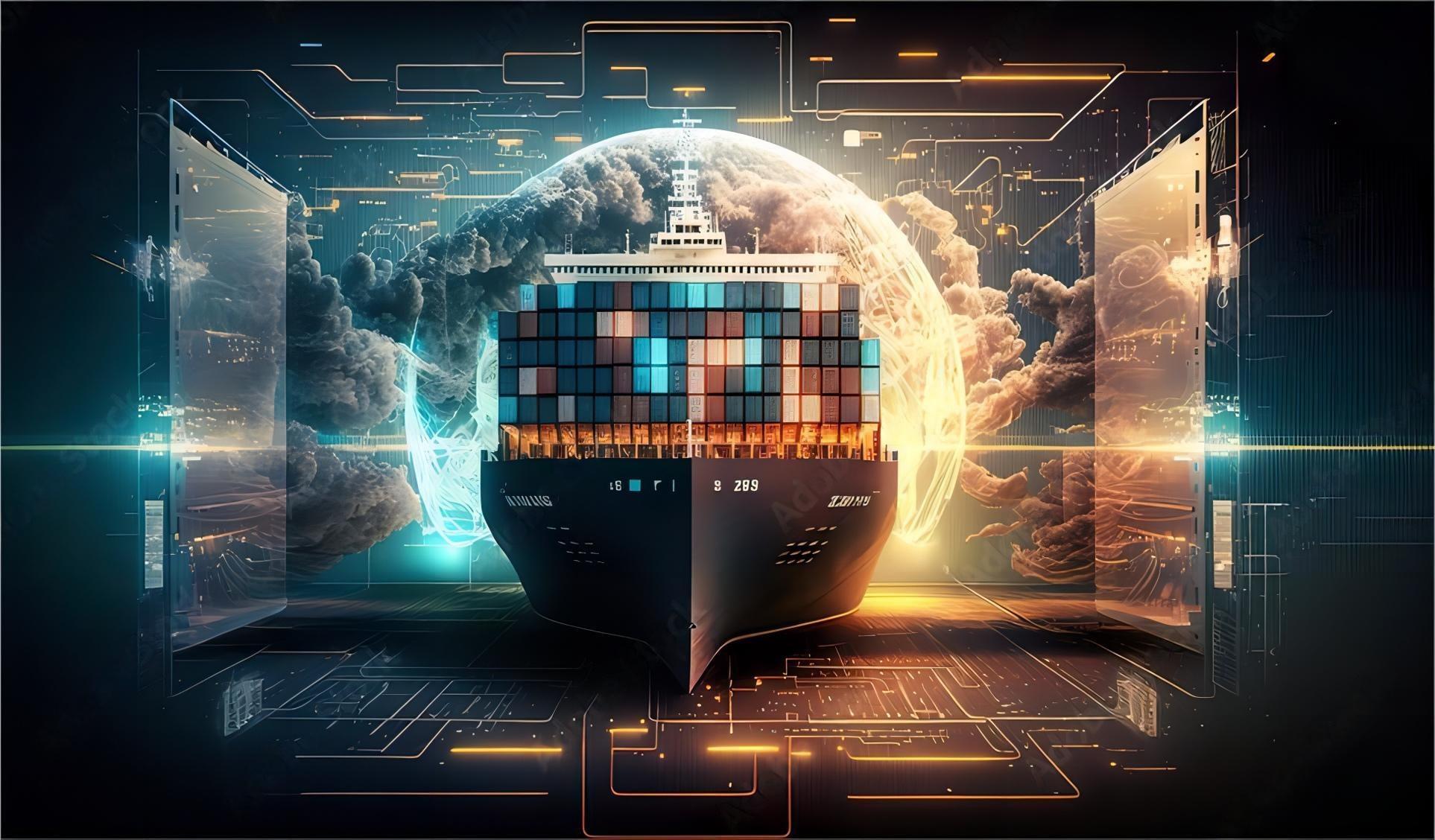 Cargo ships carrying containers across the ocean