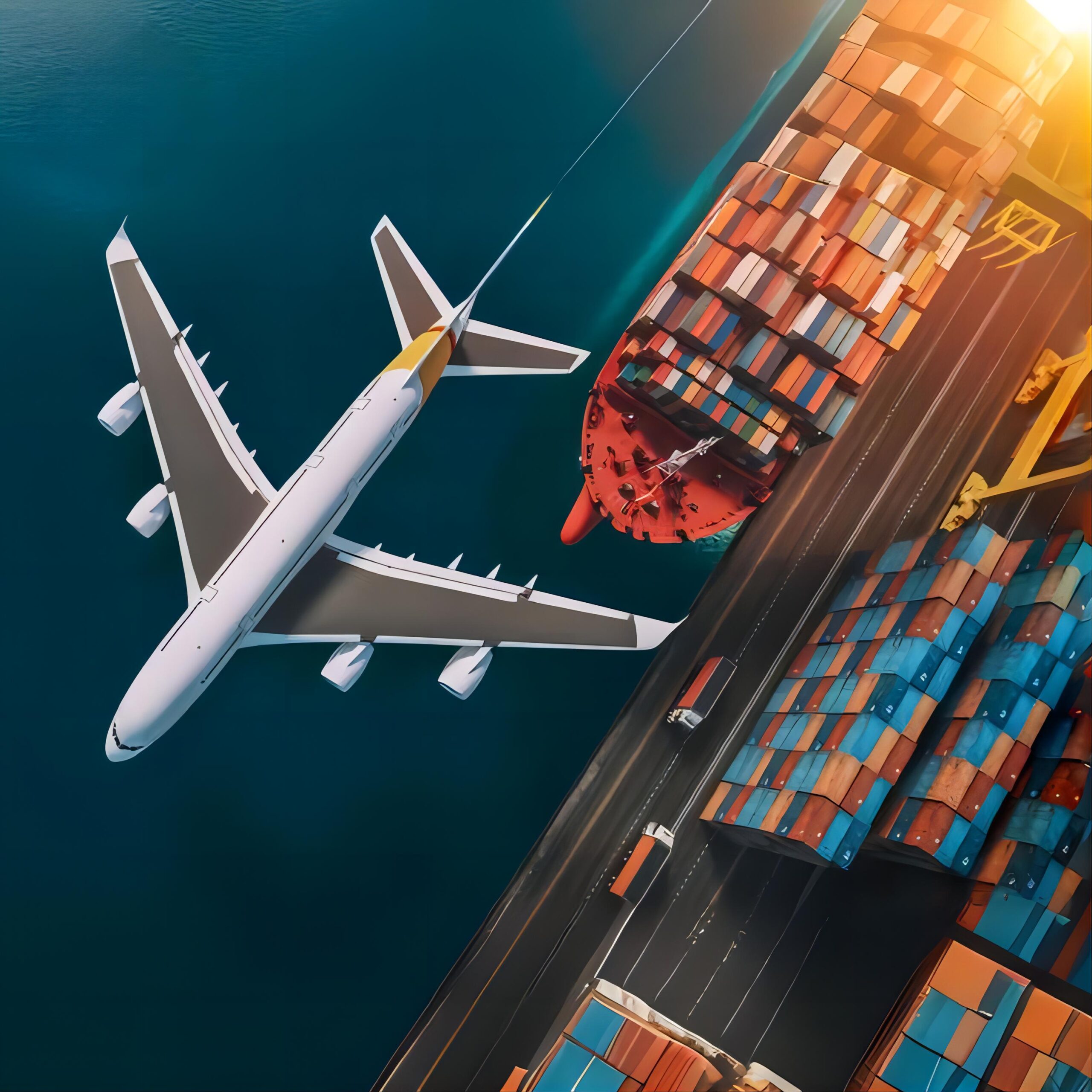 Shipping containers stacked at a busy port terminal in China