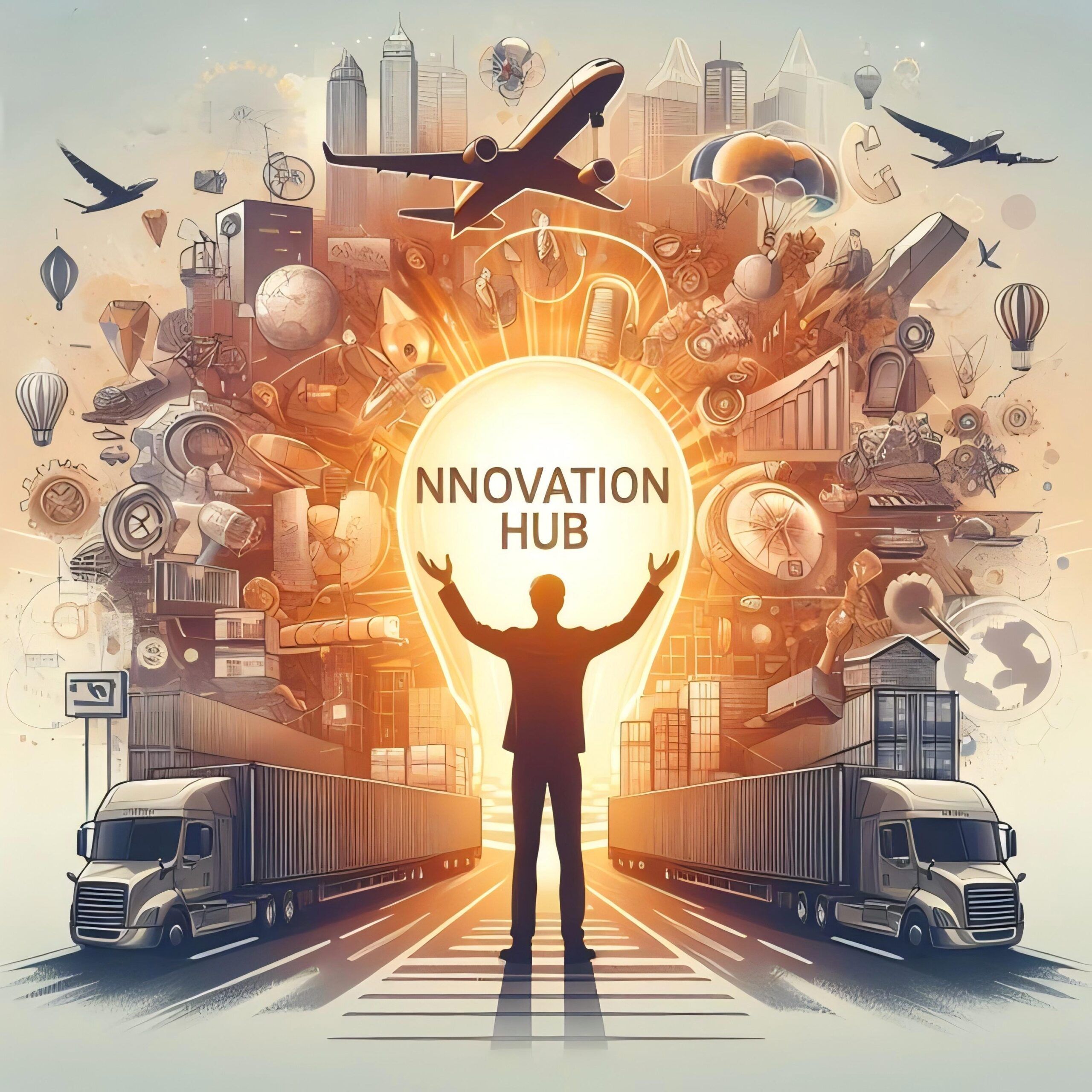 Cargo containers being loaded onto a freight train at a terminal