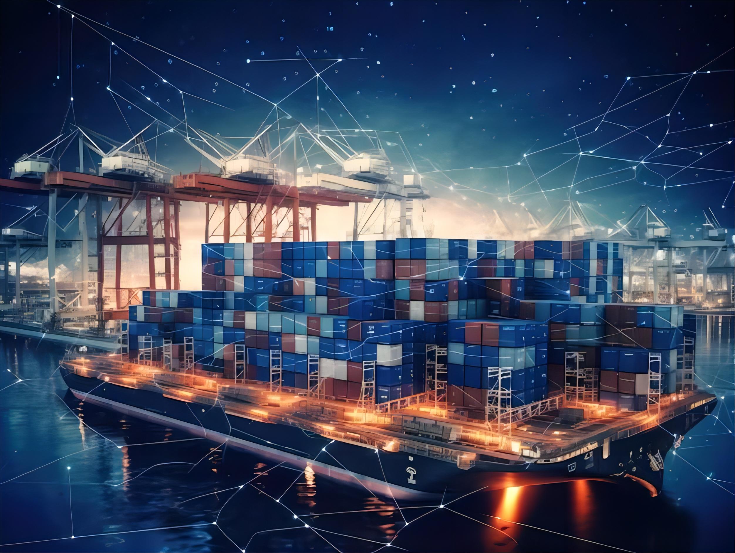 Large container ship carrying solar panels