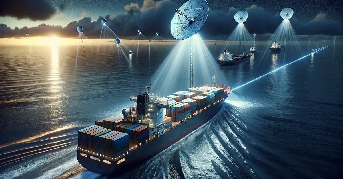 Cargo ship with containers sailing across the ocean
