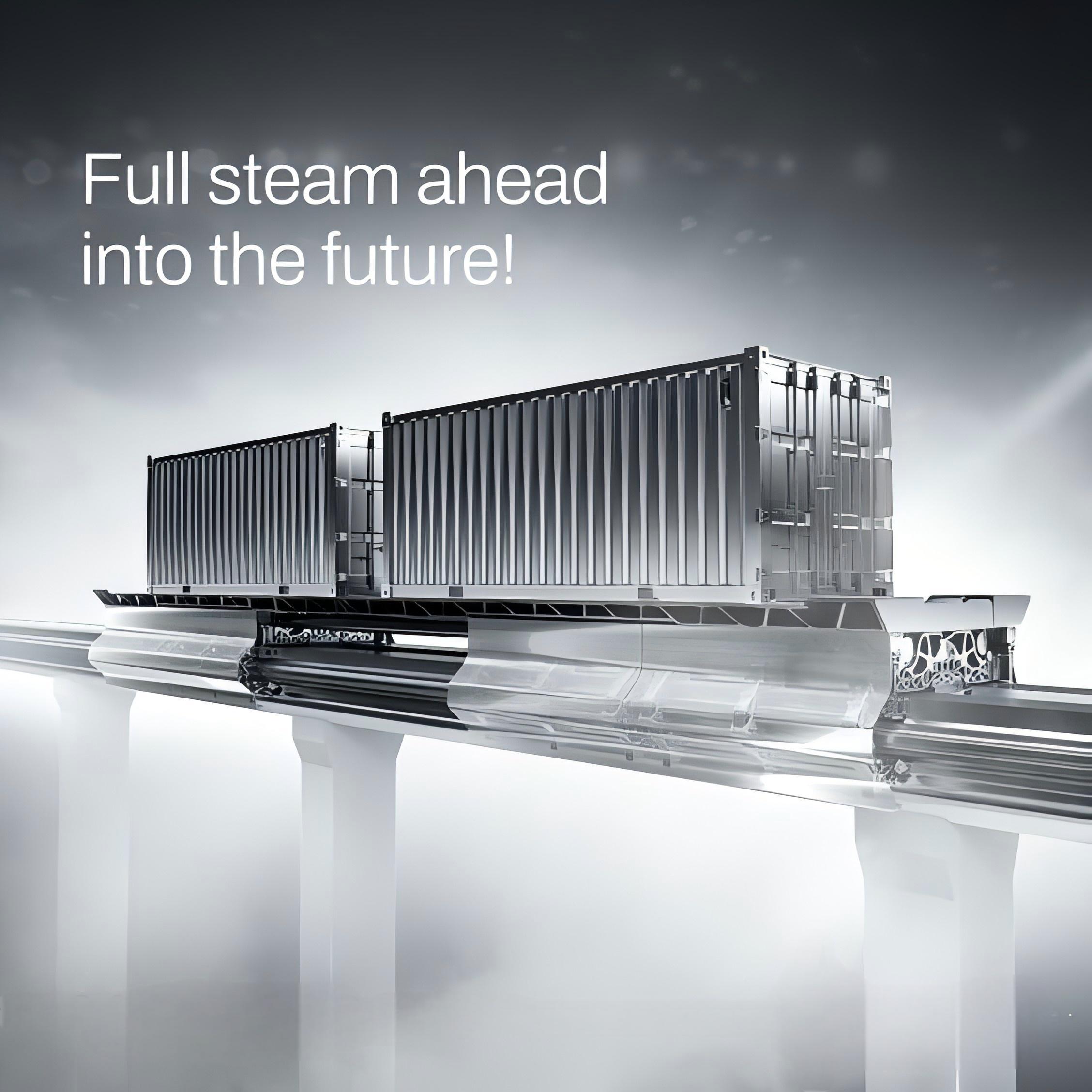 Modern freight train on tracks with shipping containers