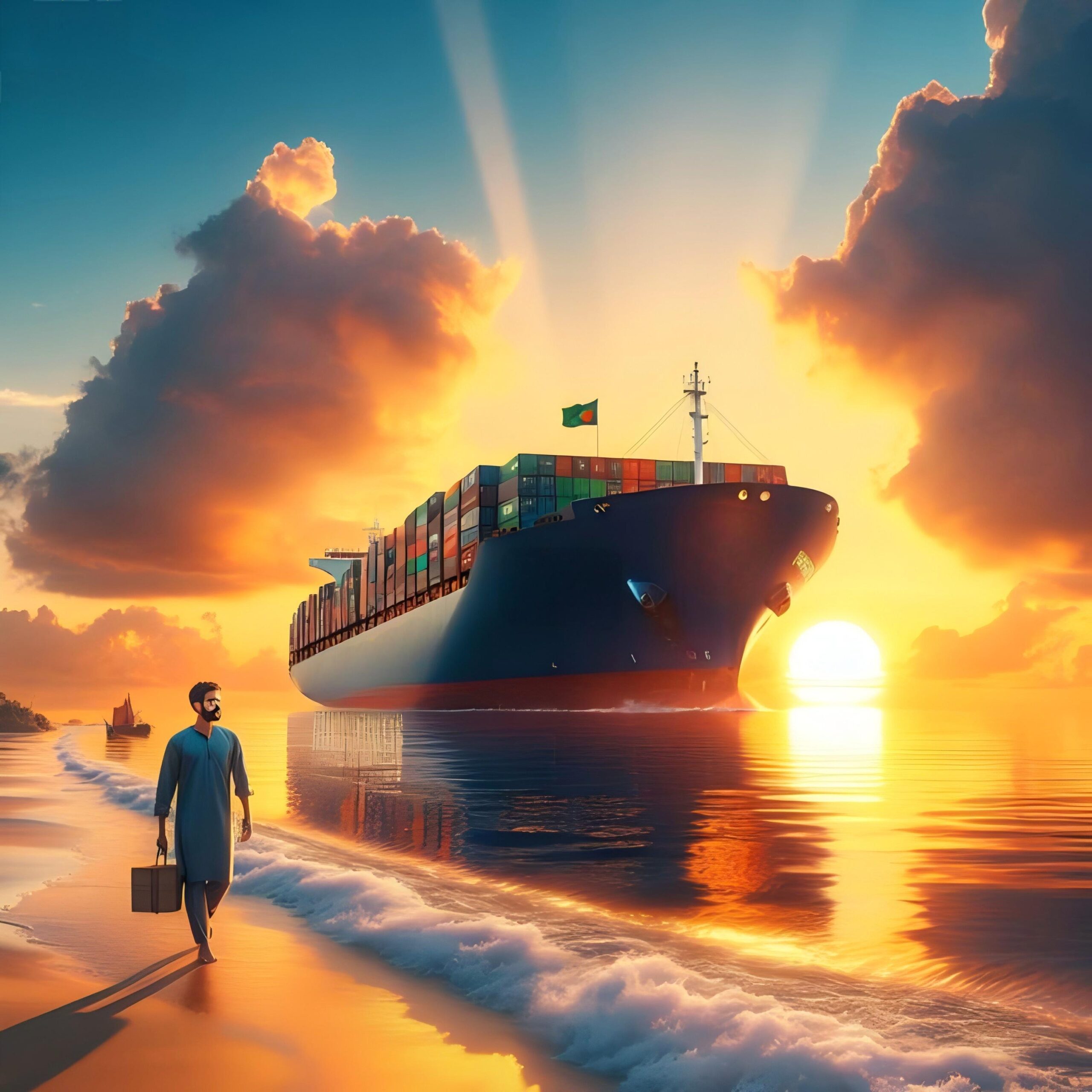 Full container ship loaded with cargo sailing from China