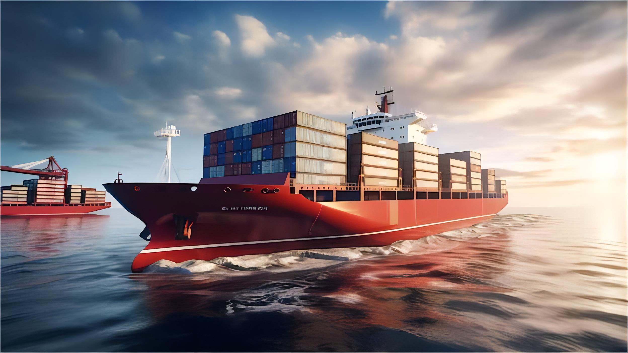 Cargo ship arriving at a New Jersey terminal with flat rack containers