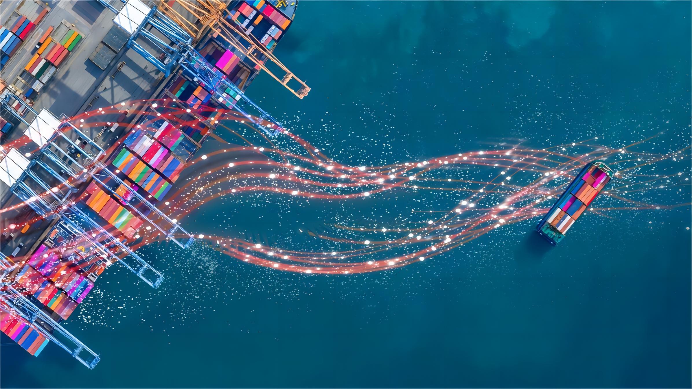 Logistics map showing sea routes from China to Port of Los Angeles