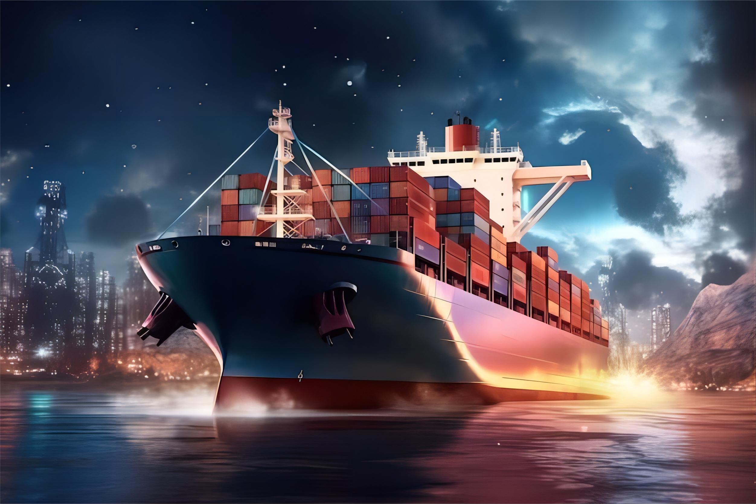 Cargo ship transporting containers across the ocean